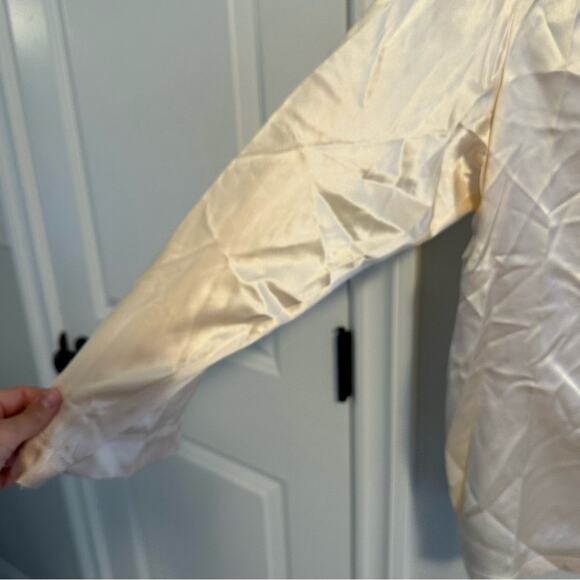 Vintage La Mouette Cream Silk Button Front Long Sleeve Blouse Top Large - Picture 8 of 8